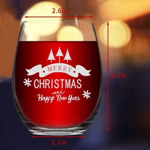 MERRY CHRISTMAS STEMLESS WINE GLASSES SET 2 - Picture 4 of 8